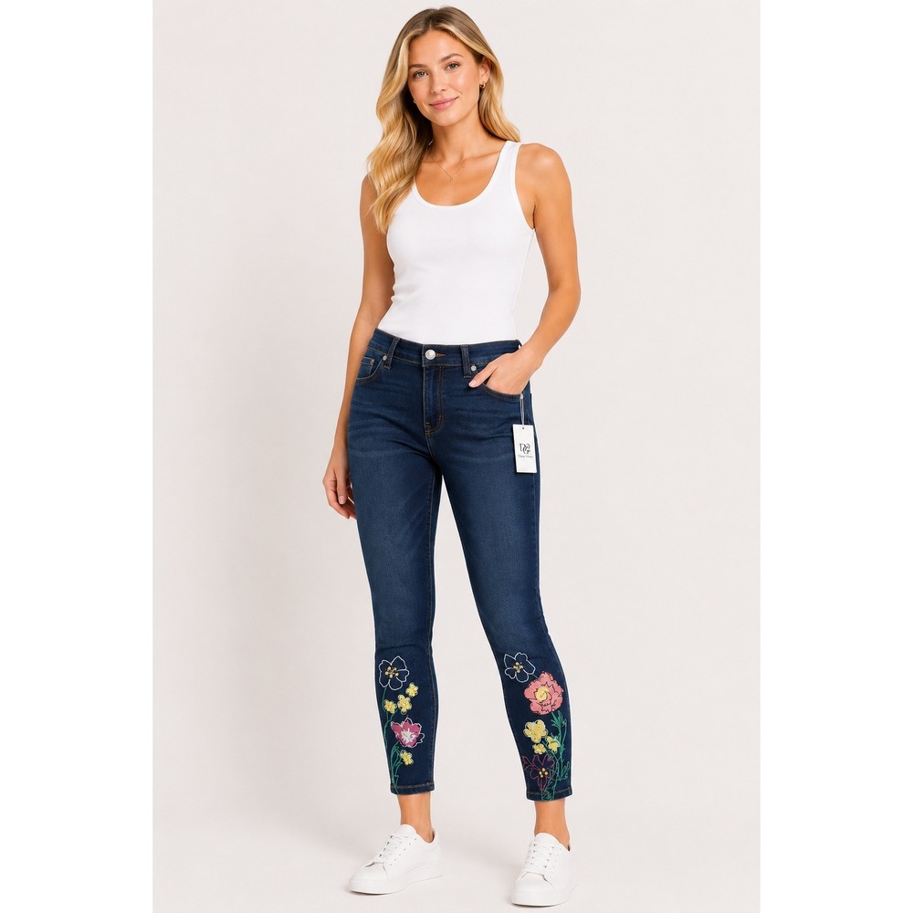 DG2 Diane Gilman Womens 4T Skinny Jeans‎ Dark Wash Floral Embroidered NWT